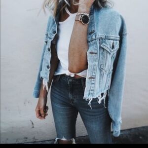 Tularosa Sz S Tamsen Distressed Denim Jacket Fray Fringe Barbados Light Wash